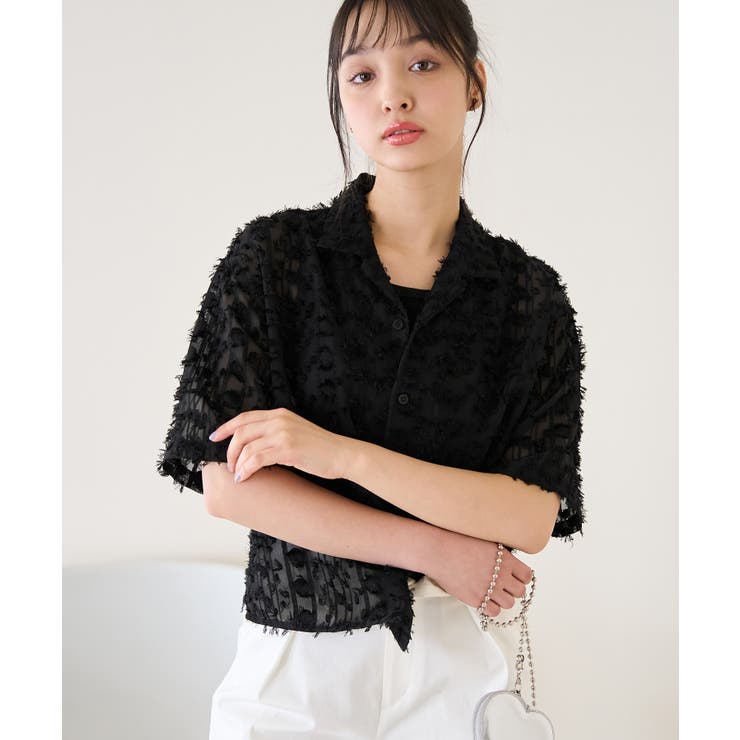 ブラック(01) | フリンジジャガードシャツ | ROPE' PICNIC