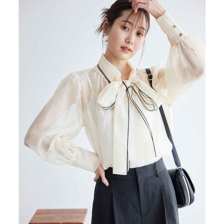 オフホワイト(15) | 2WAY/配色リボンブラウス | ROPE' PICNIC