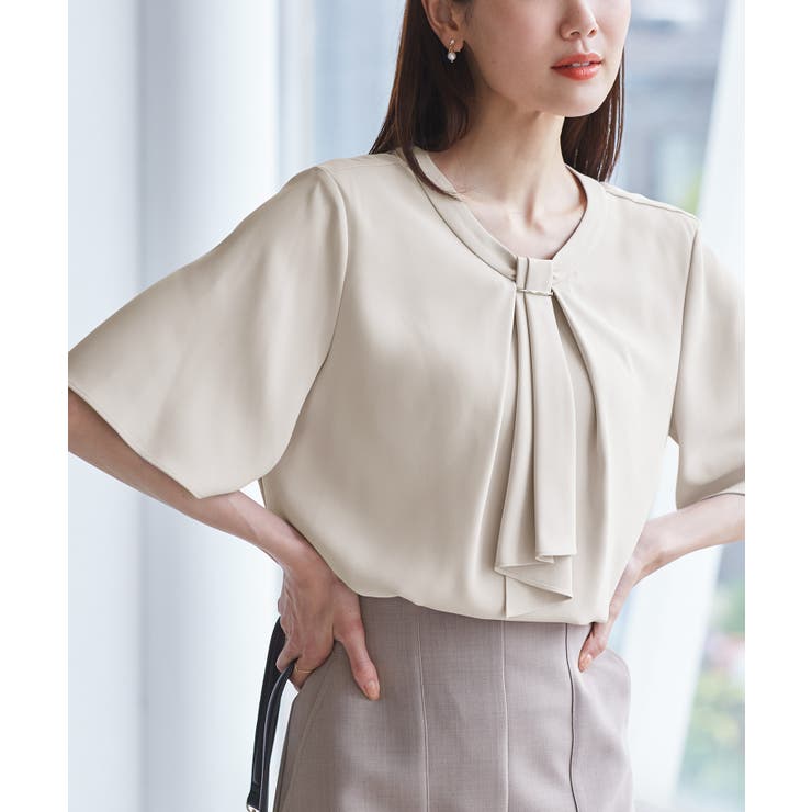 ベージュ(27) | メタルパーツフロントフリルタイブラウス/通勤対応 | ROPE' PICNIC
