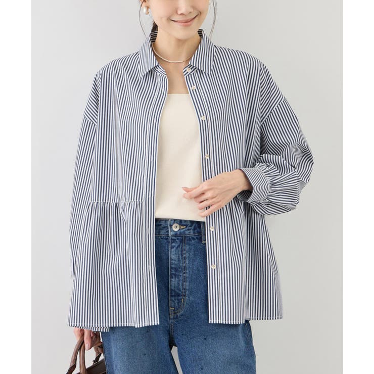 ネイビー(40) | ペプラムシャツブラウス/UVカット・防シワ | ROPE' PICNIC