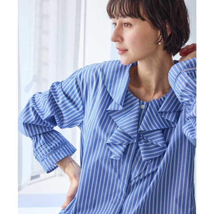 ブルー(44) | ハシゴレース×ラッフルフリルブラウス | ROPE' PICNIC