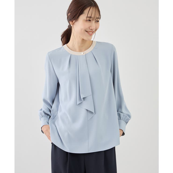 サックス(48) | 【WEB限定サイズ】配色アソートボウタイフウブラウス | ROPE' PICNIC