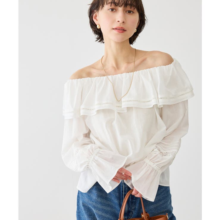 お着軽シャツシリーズ レース使い2WAYオフショルシアーブラウス 接触冷感 | ROPE' PICNIC | 詳細画像15 