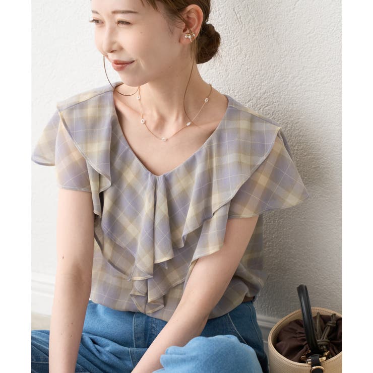 ラベンダー(52) | マドラスチェックボイルシアーブラウス | ROPE' PICNIC