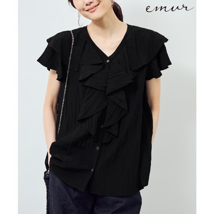 ブラック(01) | 【emur/エミュール】ランダムラッフルブラウス | ROPE' PICNIC