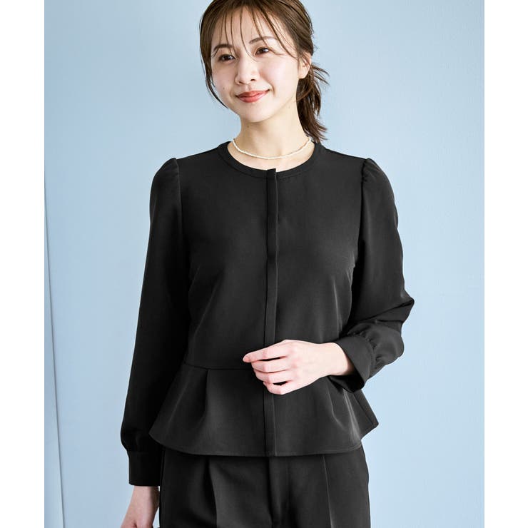 ブラック(01) | 360°ウルトラストレッチ 羽織れるペプラムブラウス 花粉ガード | ROPE' PICNIC
