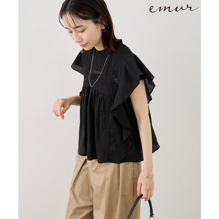 チャコール(06) | 【emur/エミュール】ピンタックフリルブラウス | ROPE' PICNIC