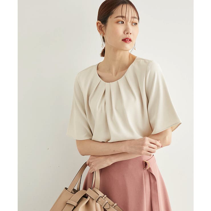 ベージュ(27) | リサイクルポリエステルフロントタックハーフスリーブブラウス | ROPE' PICNIC