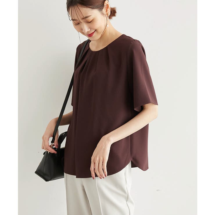 ワイン(66) | リサイクルポリエステルフロントタックハーフスリーブブラウス | ROPE' PICNIC