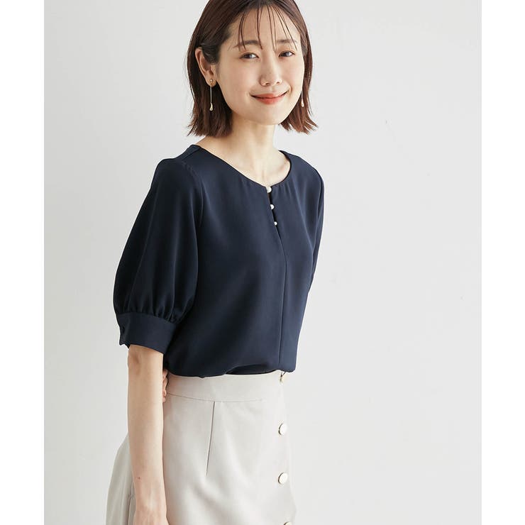 ネイビー(40) | パールハーフスリーブブラウス | ROPE' PICNIC