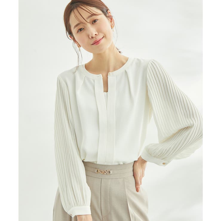 美品 ロペ ROPE' 2万円 ボウタイブラウス ホワイト プリーツブラウス SMILE ORCHID（スマイルオーキッド） ブラウス シャツ 袖プリーツ