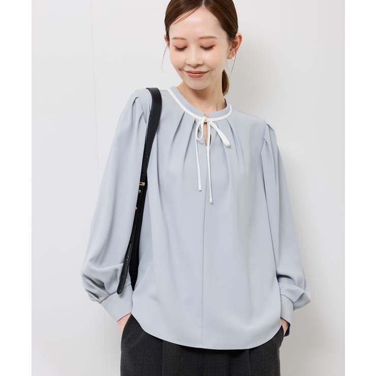 サックス(48) | 【前後2WAY】【WEB限定カラー】配色リボンブラウス/通勤対応 | ROPE' PICNIC