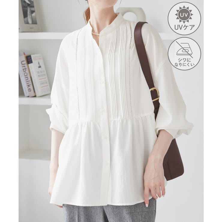 オフホワイト(15) | 【UVケア・防シワ】羽織れるピンタックデザインペプラムシャツ | ROPE' PICNIC