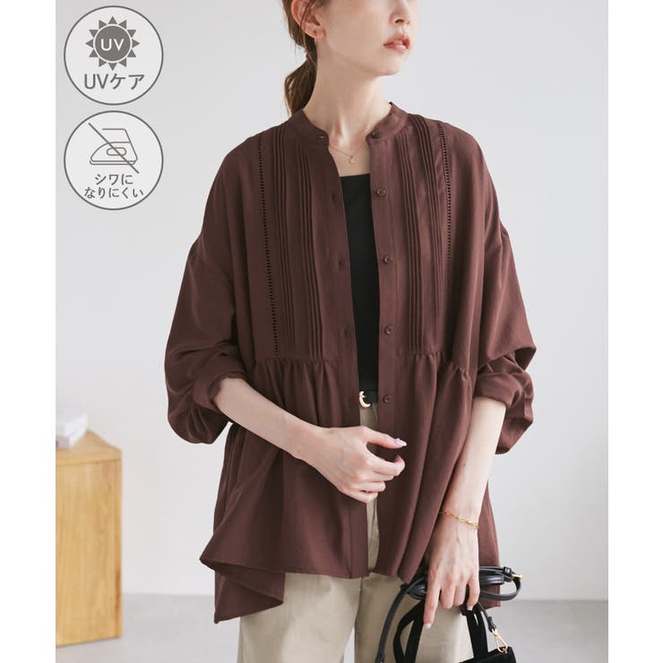 ブラウン(20) | 【UVケア・防シワ】羽織れるピンタックデザインペプラムシャツ | ROPE' PICNIC