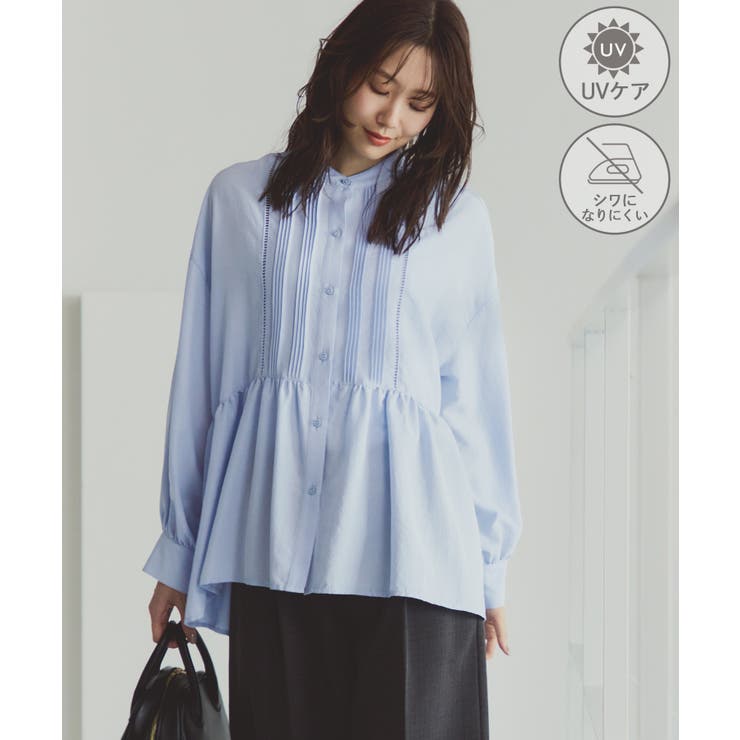 サックス(48) | 【UVケア・防シワ】羽織れるピンタックデザインペプラムシャツ | ROPE' PICNIC