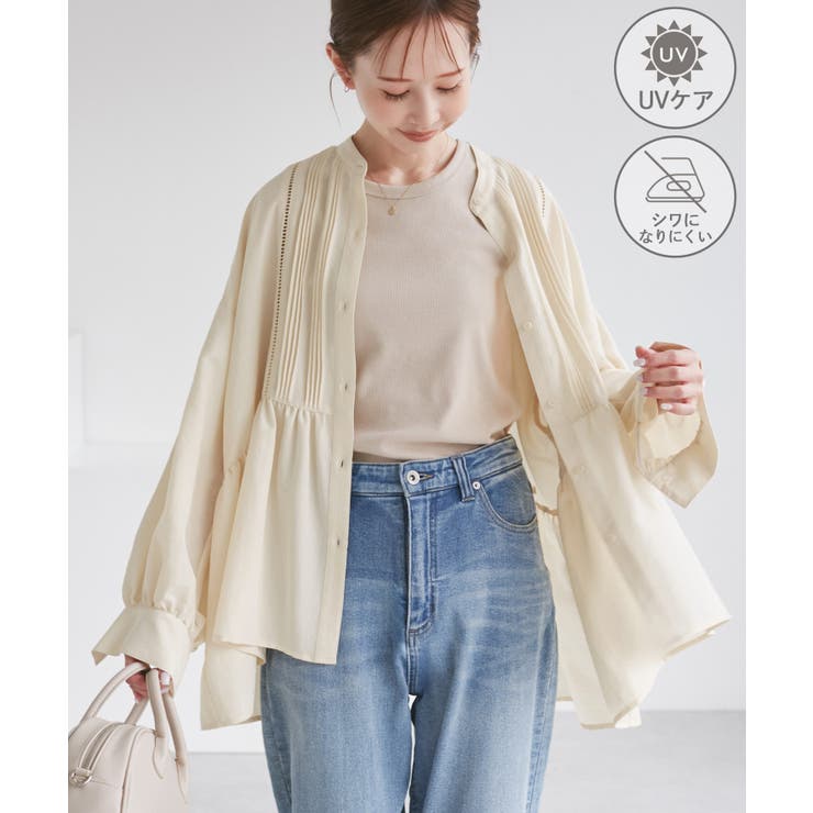 クリーム(83) | 【UVケア・防シワ】羽織れるピンタックデザインペプラムシャツ | ROPE' PICNIC