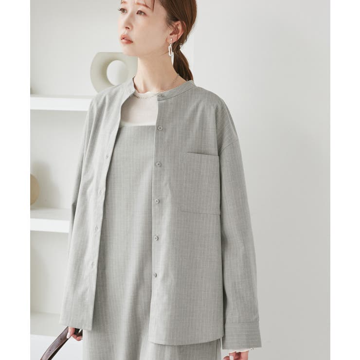 バンドカラーラウンドヘムストライプシャツ/セットアップ対応 | ROPE' PICNIC | 詳細画像14 