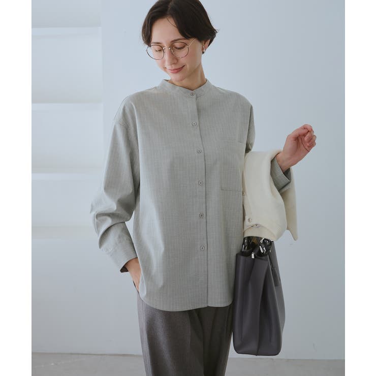 バンドカラーラウンドヘムストライプシャツ/セットアップ対応 | ROPE' PICNIC | 詳細画像2 