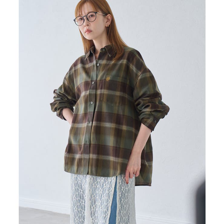 グリーンサブ(35) | 【WEB限定カラー】ロゴ刺繍チェックネルシャツ/2WAY | ROPE' PICNIC