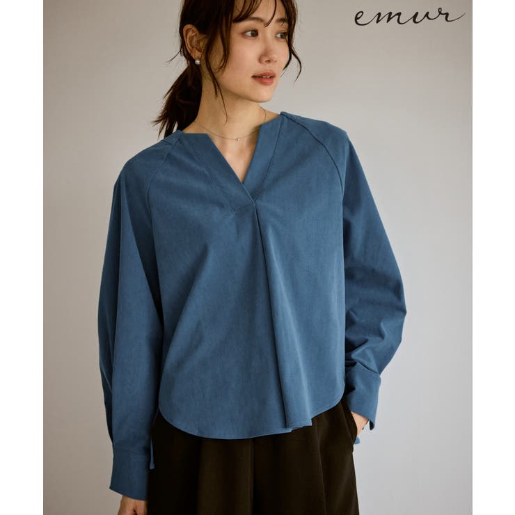 ブルー(44) | 【emur/エミュール】ストレッチ起毛あわせネックブラウス | ROPE' PICNIC