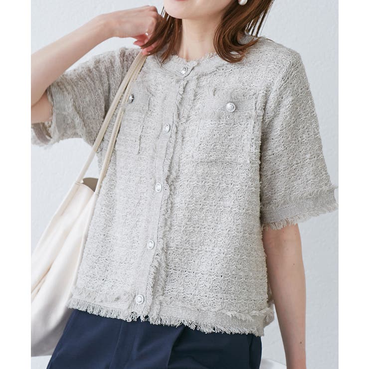ライトグレー(08) | 【サマー・ツイード】ハーフスリーブカーディガン | ROPE' PICNIC
