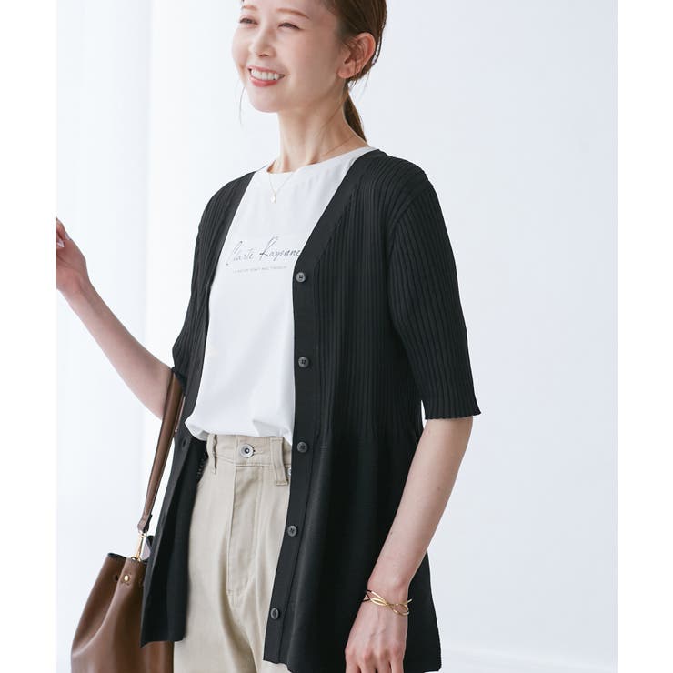 ブラック(01) | 5分袖ペプラムカーディガン | ROPE' PICNIC