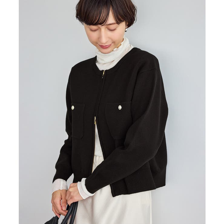 ブラック(01) | ミラノリブダブルジップニットカーディガン | ROPE' PICNIC