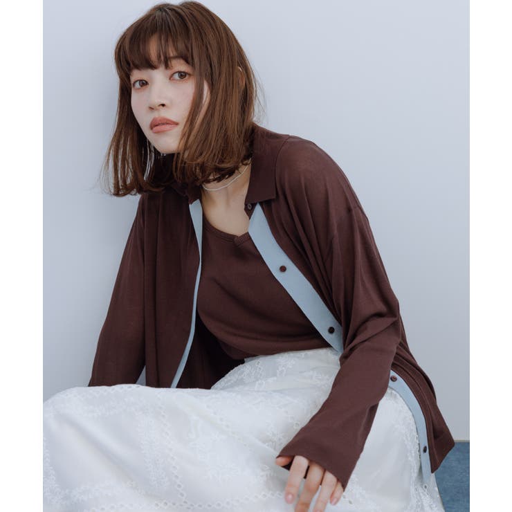 ブラウン(20) | 【2点セット】配色デザインカーディガン&インナーアンサンブル/イージーケア | ROPE' PICNIC