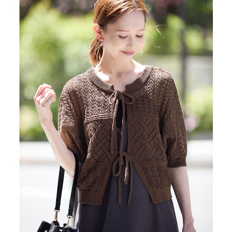 ブラウン系(24) | 【前後2WAY】透かし編みレースカーディガン | ROPE' PICNIC