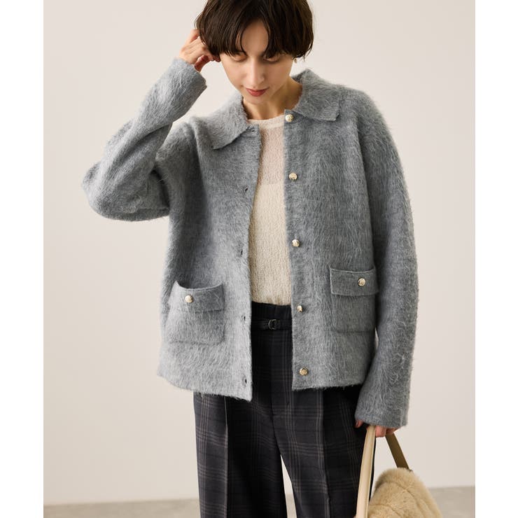 ライトグレー(08) | ダブルフェイス襟取り外し起毛カーディガン | ROPE' PICNIC