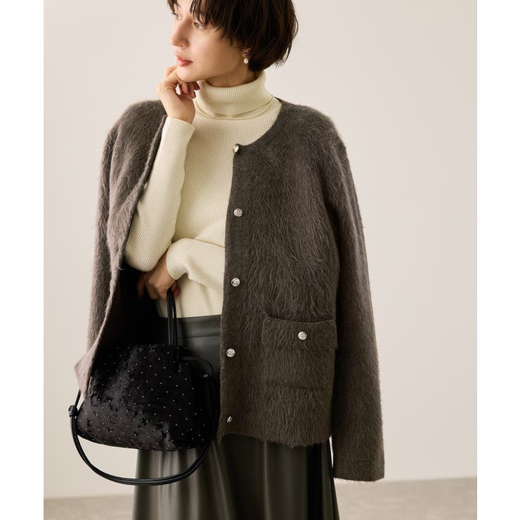 ブラウン(20) | ダブルフェイス襟取り外し起毛カーディガン | ROPE' PICNIC