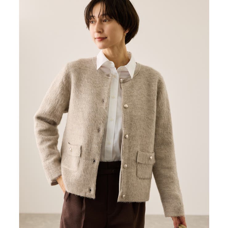 ベージュ(27) | ダブルフェイス襟取り外し起毛カーディガン | ROPE' PICNIC