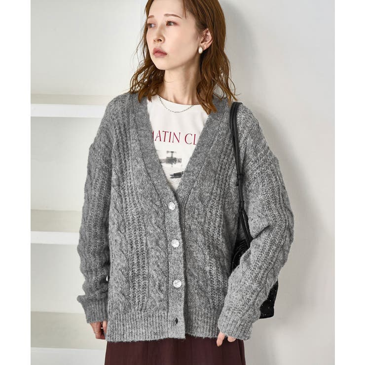 グレー(07) | ゆるケーブル編みVネックニットカーディガン | ROPE' PICNIC