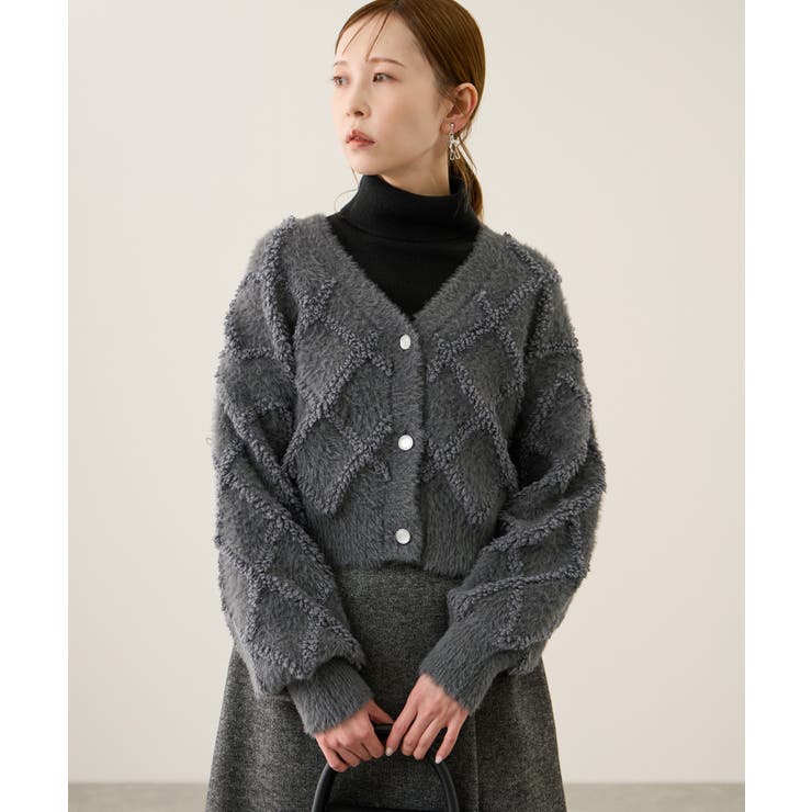 チャコール(06) | ダイヤチェック柄ループフェザーカーディガン | ROPE' PICNIC