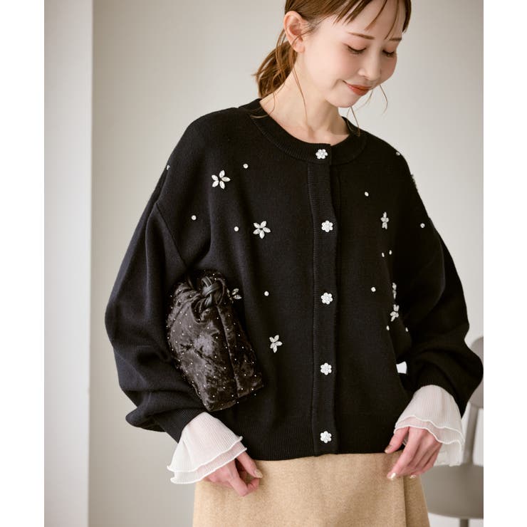 ブラック(01) | ビジューニットカーディガン | ROPE' PICNIC