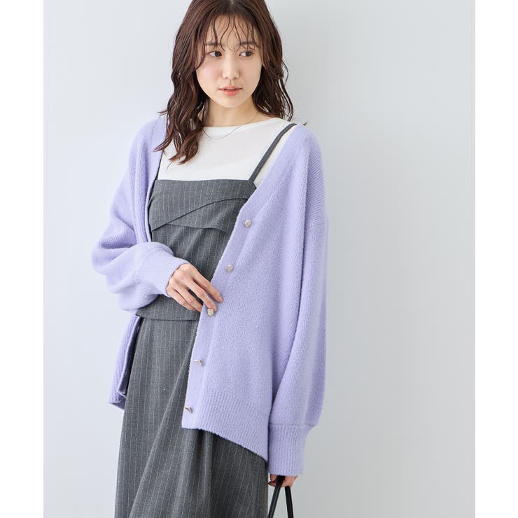 スフレニットシリーズ 変形メタルボタンミドル丈カーディガン イージー