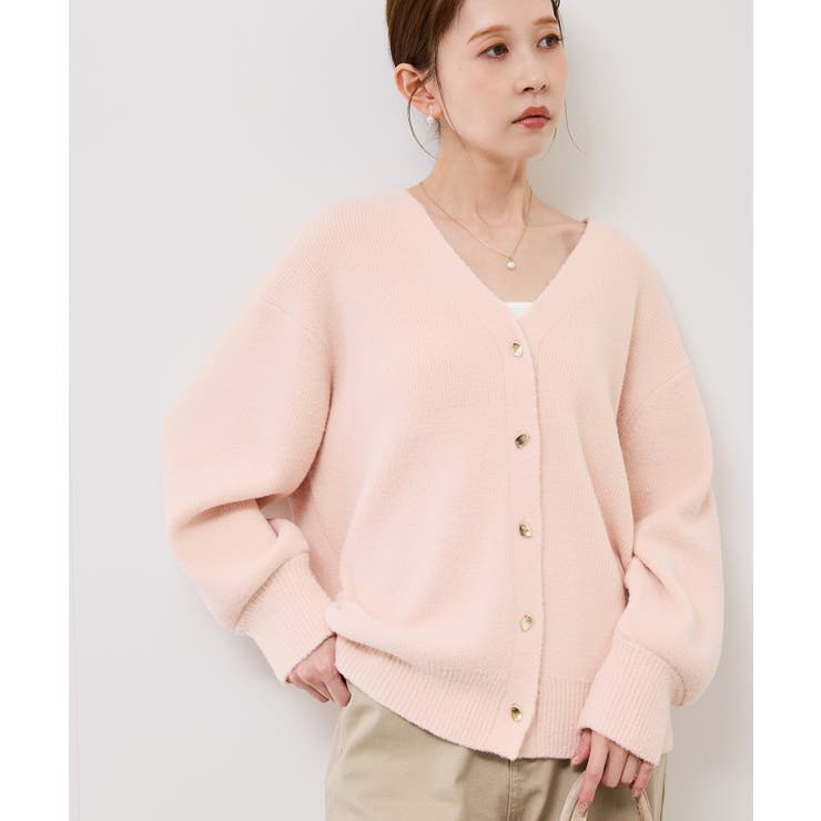 スフレニットシリーズ 変形メタルボタンミドル丈カーディガン イージー