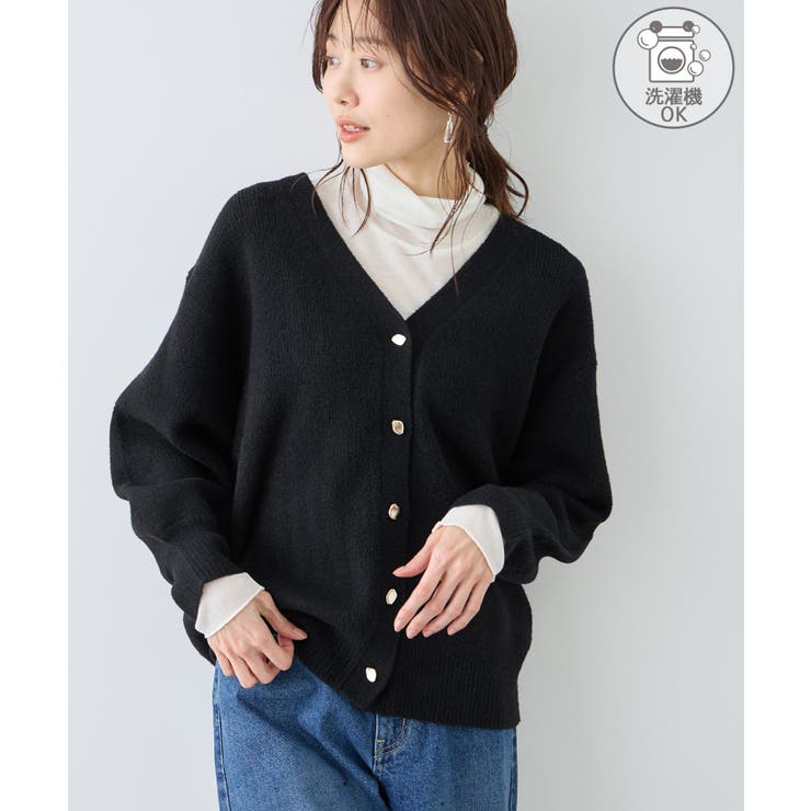 ブラック(01) | 【新色追加】スフレニットシリーズ 変形メタルボタンミドル丈カーディガン イージー… | ROPE' PICNIC