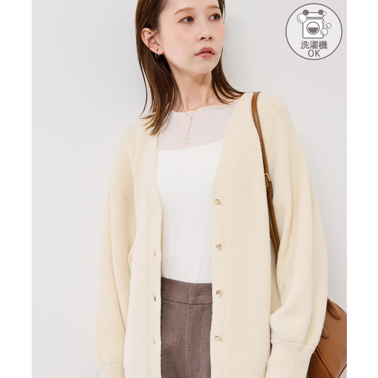 スフレニットシリーズ 変形メタルボタンミドル丈カーディガン イージー