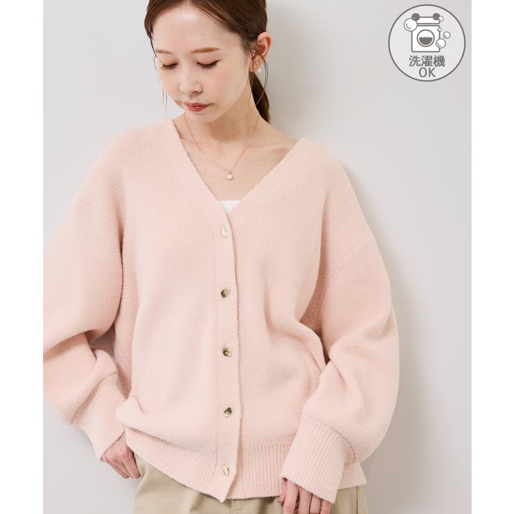 スフレニットシリーズ 変形メタルボタンミドル丈カーディガン イージー