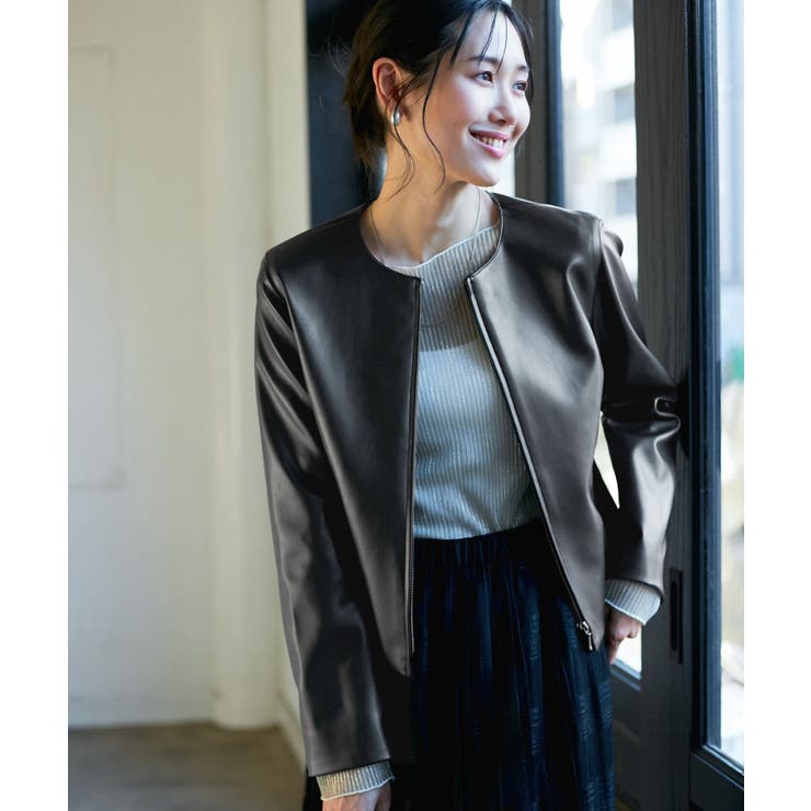 【花粉ガード】シンセティックレザーノーカラージャケット | ROPE' PICNIC | 詳細画像11 