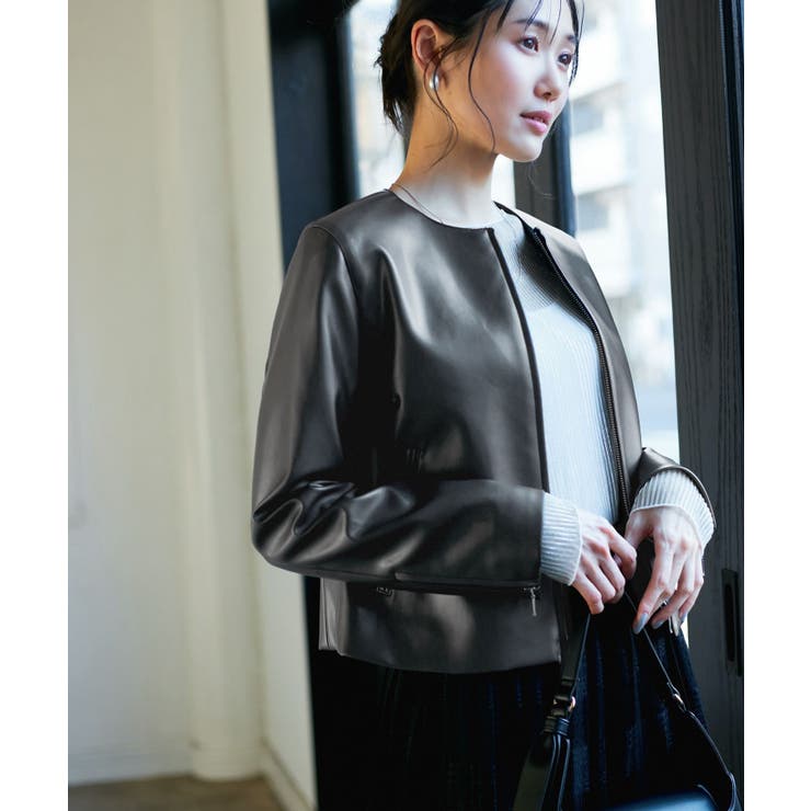 【花粉ガード】シンセティックレザーノーカラージャケット | ROPE' PICNIC | 詳細画像12 