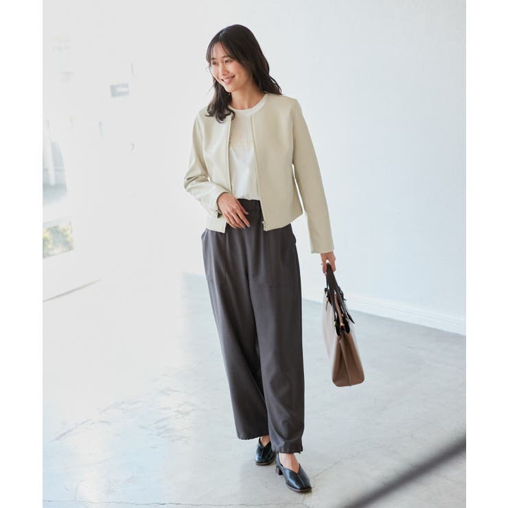 【花粉ガード】シンセティックレザーノーカラージャケット | ROPE' PICNIC | 詳細画像14 