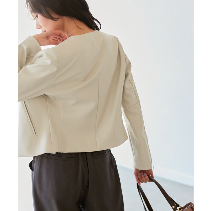 【花粉ガード】シンセティックレザーノーカラージャケット | ROPE' PICNIC | 詳細画像18 