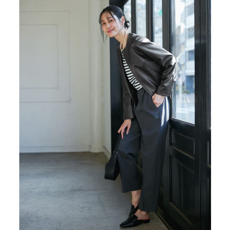 【花粉ガード】シンセティックレザーノーカラージャケット | ROPE' PICNIC | 詳細画像2 