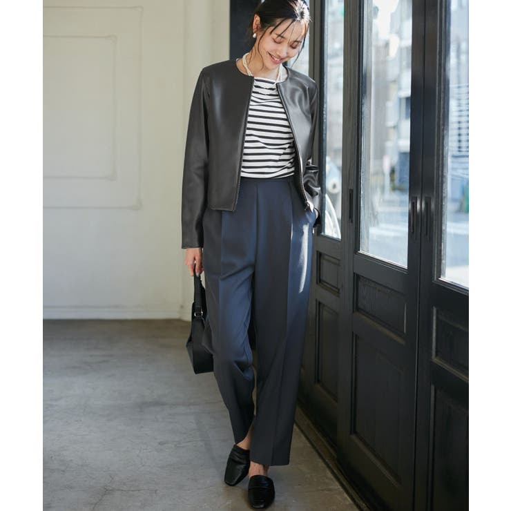 【花粉ガード】シンセティックレザーノーカラージャケット | ROPE' PICNIC | 詳細画像3 