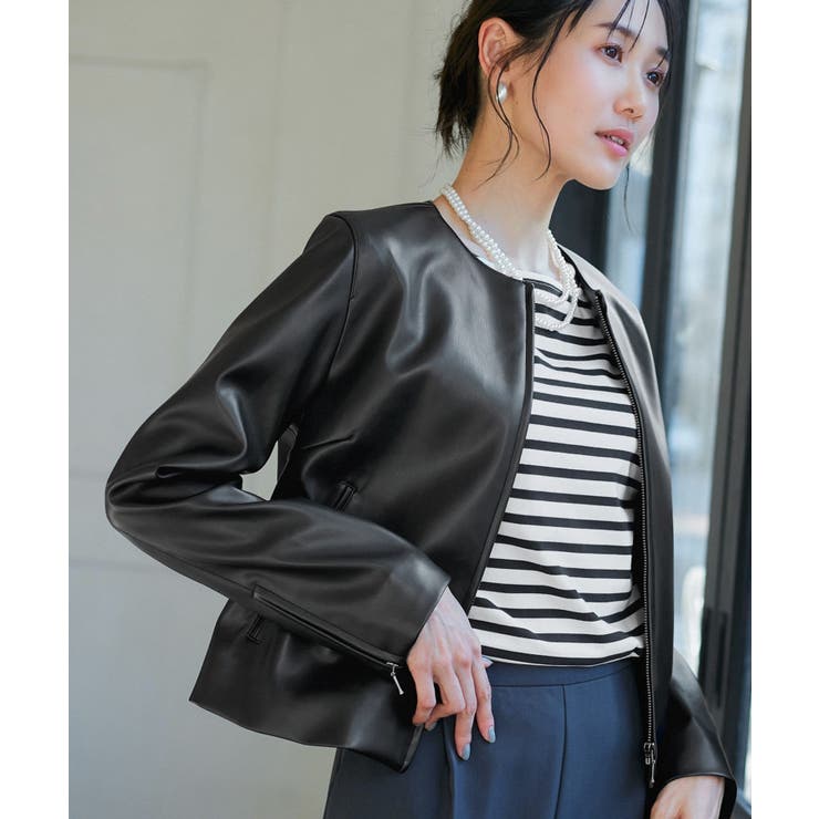 【花粉ガード】シンセティックレザーノーカラージャケット | ROPE' PICNIC | 詳細画像4 