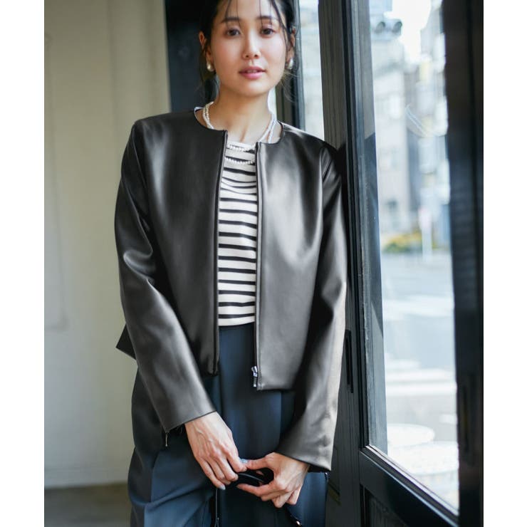 【花粉ガード】シンセティックレザーノーカラージャケット | ROPE' PICNIC | 詳細画像5 