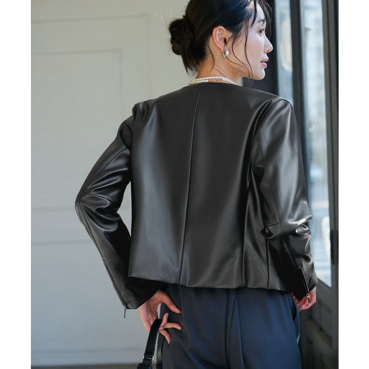 【花粉ガード】シンセティックレザーノーカラージャケット | ROPE' PICNIC | 詳細画像6 