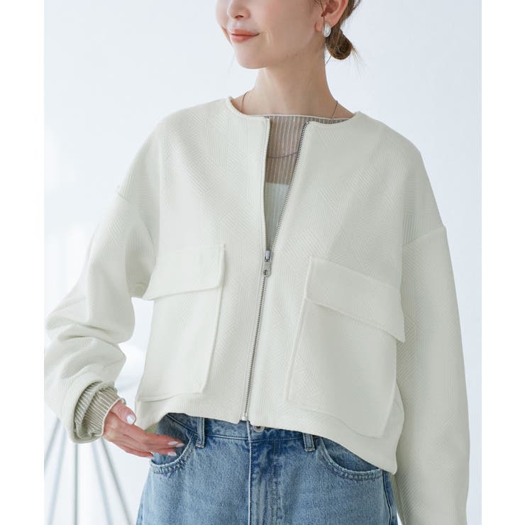 幾何柄ジャガードショート丈ブルゾン | ROPE' PICNIC | 詳細画像1 